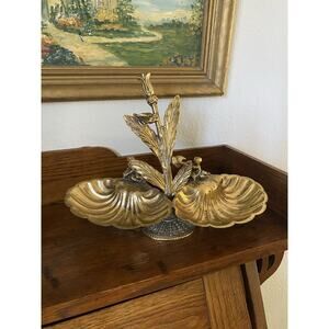Vintage 1960s French Metal Double Soap Dish Shell Leaf Ornate Dish